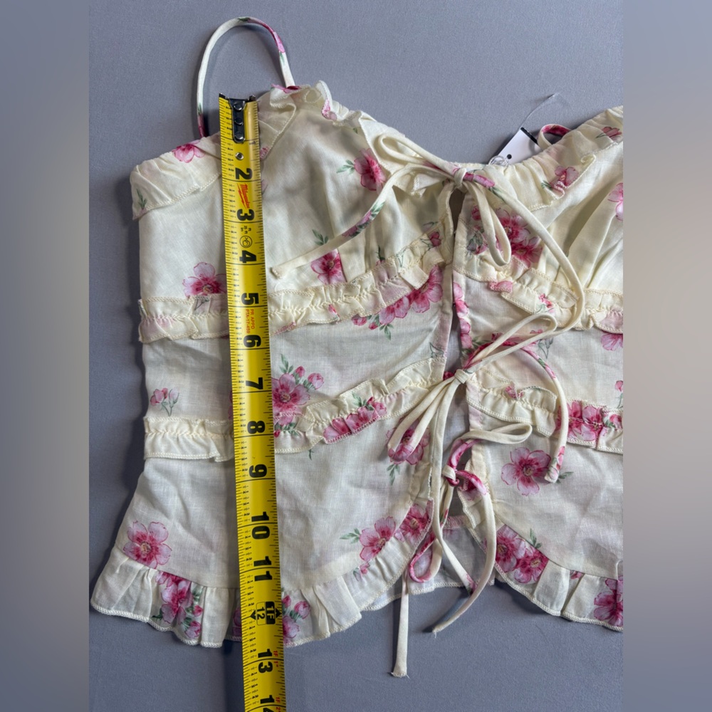 ASTR Floral Ruffle Tie-Front Cami with Pink Blooms/Butter Yellow Coquette NWT - Picture 8 of 10